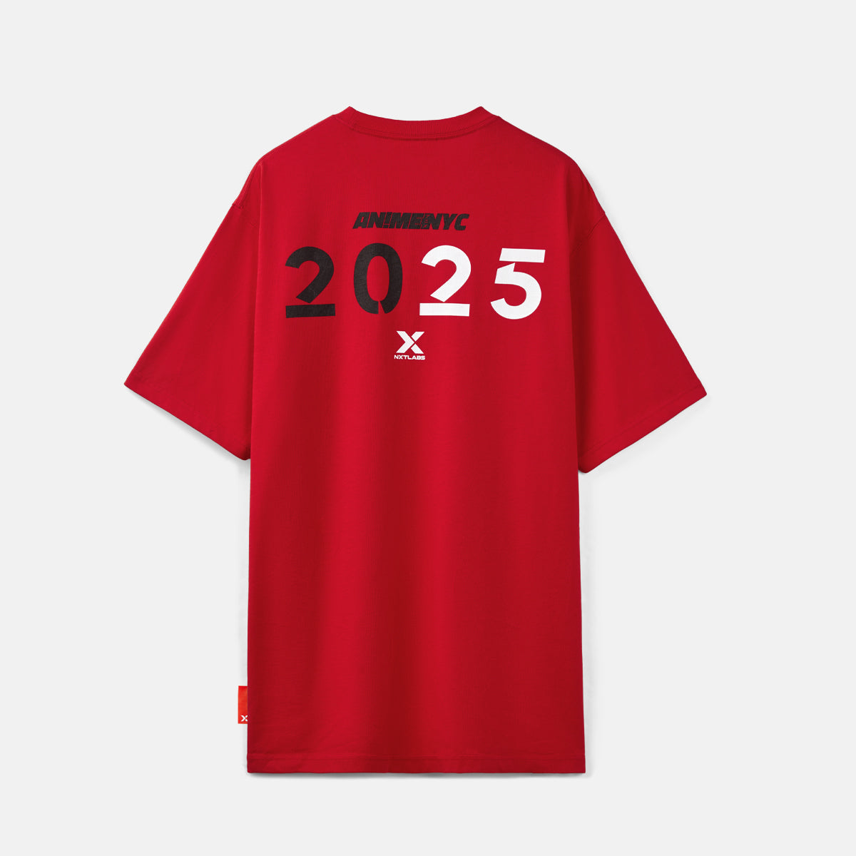 Red t-shirt with '2025' printed on the back against a white background
