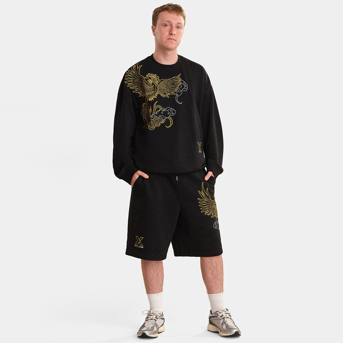 Vermilion Bird Metallic Embroidered Sweat Shorts