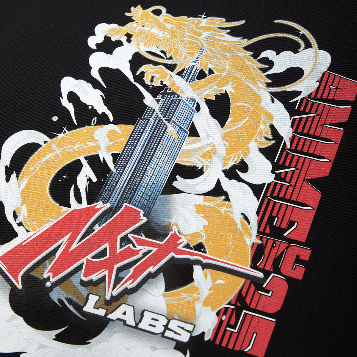 Logo with a dragon and skyscraper, featuring the text 'MAX LABS' and 'NEXUS'.